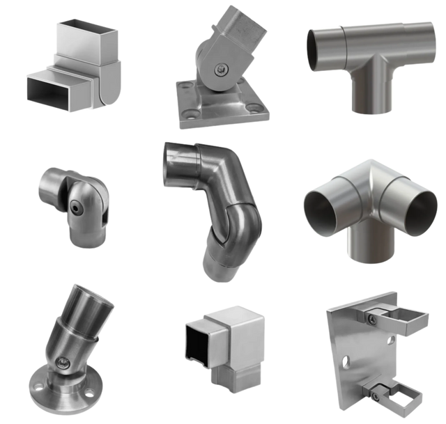 Elbow/Flange For Rectangle, Square & Round Handrail - Fixed 90° , Fixed 180° , 135° & Adj. - Glassparts.ca