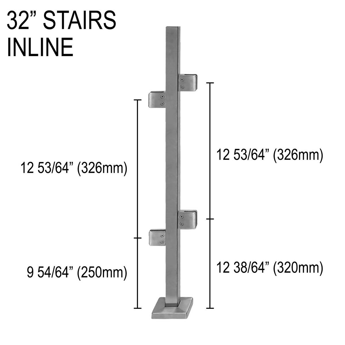 [SPROSTAIR32] Railing Post - Square - 32" Base Height - Stairs Inline — SPROSTAIR32BS
