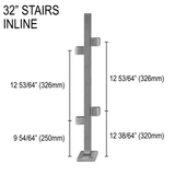 [SPROSTAIR32] Railing Post - Square - 32" Base Height - Stairs Inline — SPROSTAIR32BS