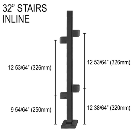 [SPROSTAIR32] Railing Post - Square - 32" Base Height - Stairs Inline — SPROSTAIR32MBL