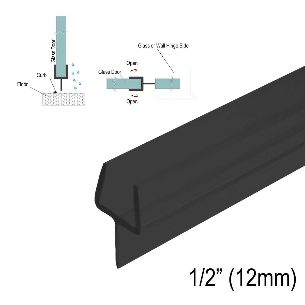 Grey Goat SWPY12-BLK Y-seal for 1/2" (12 mm) glass, Black