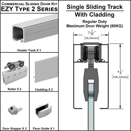[EZY2CLDSD] Commercial Sliding Door Kit - EZY2 - w/Cladding - Single Sliding Track (118") — EZY2CLDSDSA