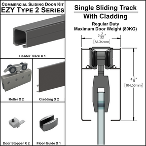 [EZY2CLDSD] Commercial Sliding Door Kit - EZY2 - w/Cladding - Single Sliding Track (118") — EZY2CLDSDBS