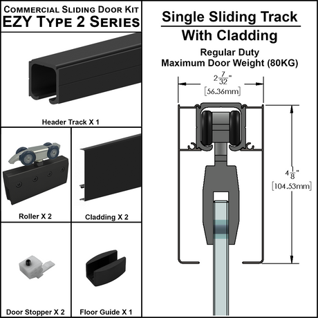 [EZY2CLDSD] Commercial Sliding Door Kit - EZY2 - w/Cladding - Single Sliding Track (118") — EZY2CLDSDMBL